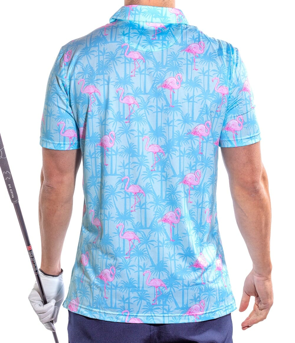 Flamin Flamingos Golf Polo - Rear View
