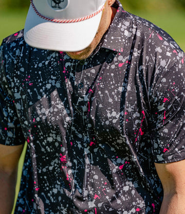 Black Splatter Golf Polo: Slim Fit