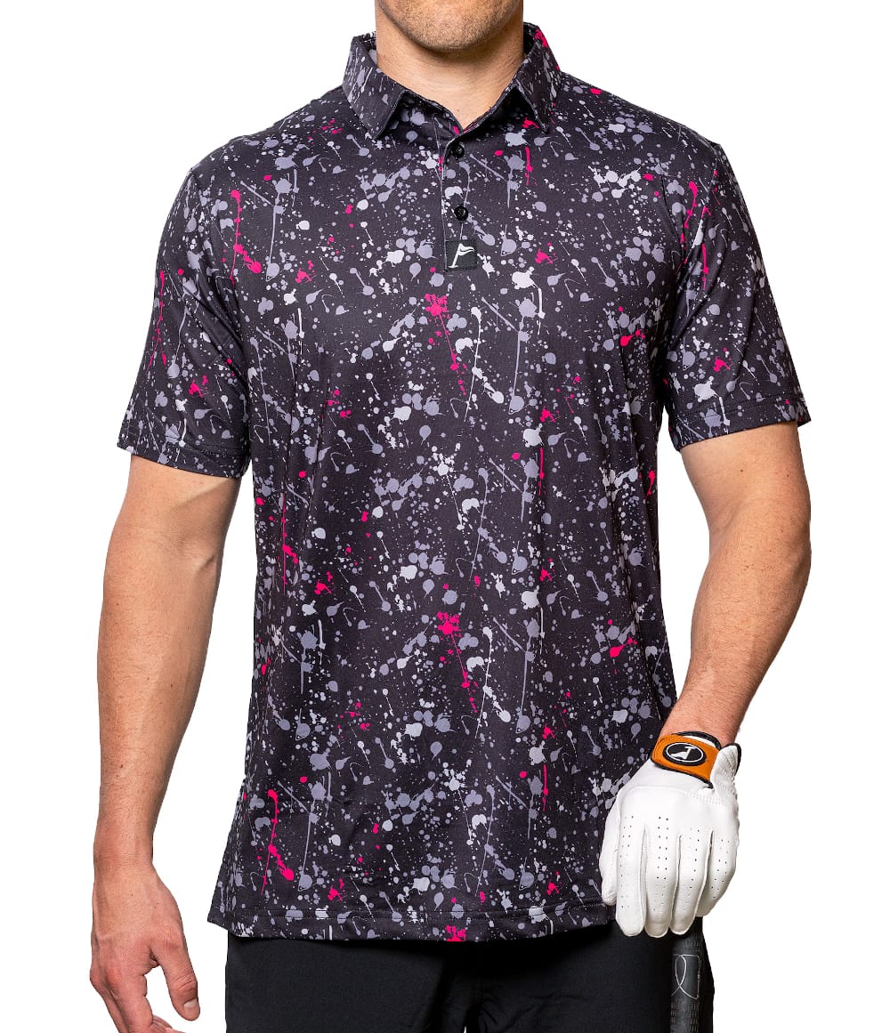 Black Splatter Golf Polo: Slim Fit