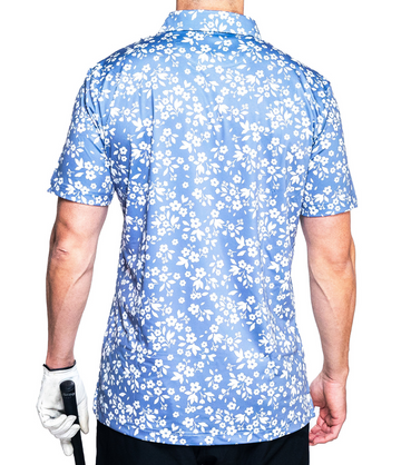 Fresh As A Daisy Blue Floral Golf Polo: Slim Fit