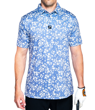 Fresh As A Daisy Blue Floral Golf Polo: Slim Fit