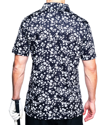 Oops-A-Daisy Black Floral Golf Polo: Slim Fit