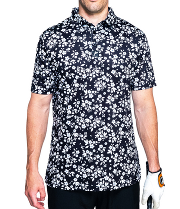 Oops-A-Daisy Black Floral Golf Polo: Slim Fit