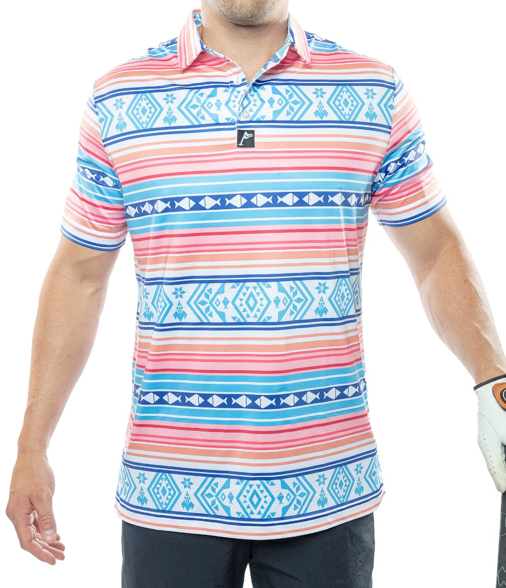 Bright lined golf polo