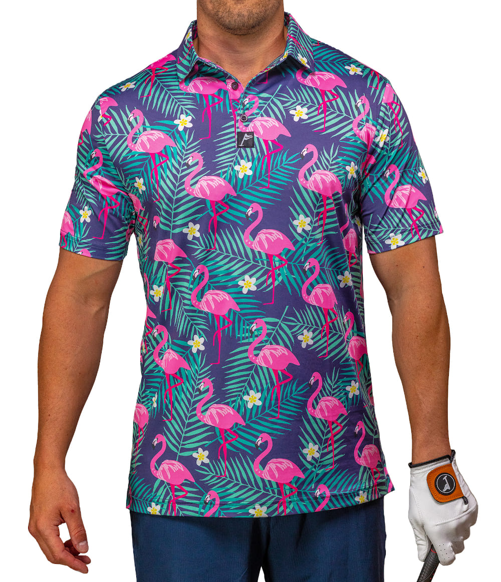 Crafty Carribean Flamingo Golf Polo Shirt