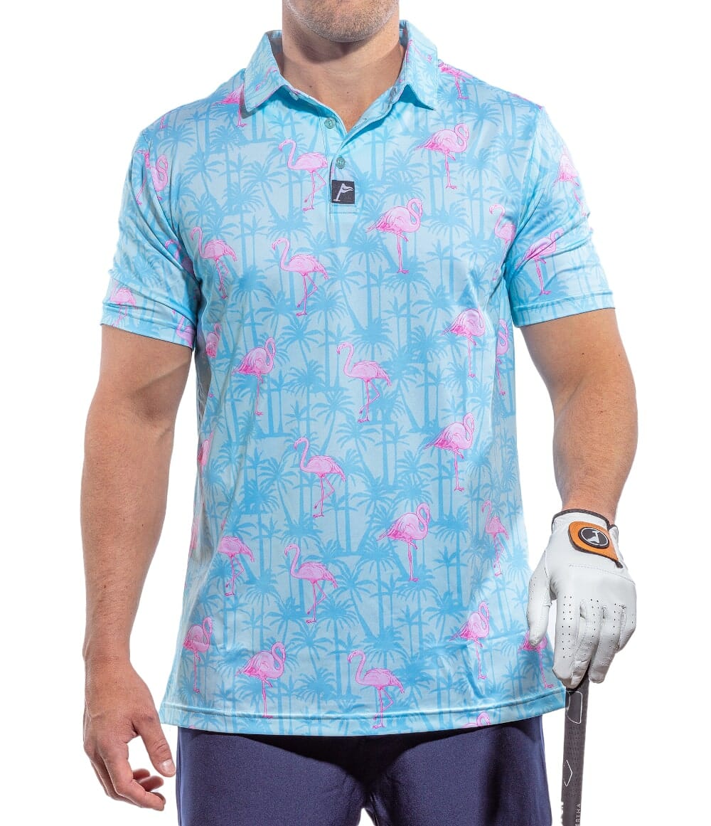 Flamin Flamingos Golf Polo - Front View