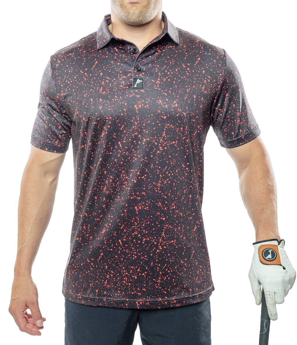 Scarlet Splatter Black Golf Polo: Slim Fit